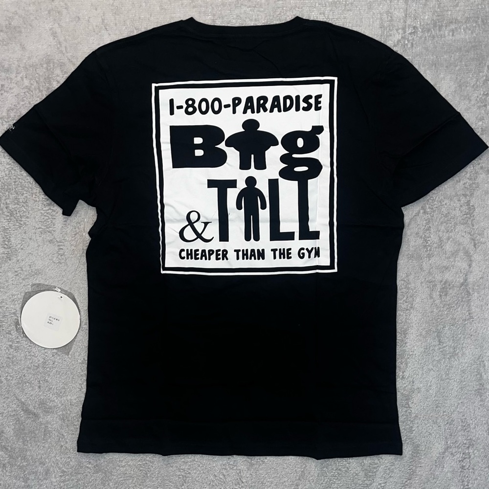 NWT 1-800-PARADISE MEN’S‎ LARGE T-SHIRT BLACK “Big & Tall Cheaper Than The Gym”